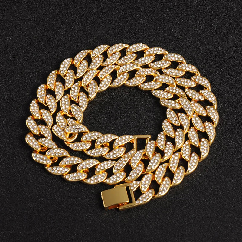 Hip Hop Miami Curb Iced Out Cuban Chain Necklace 15MM Paved Rhinestones CZ Bling Rapper Necklaces For Men Women Jewelry