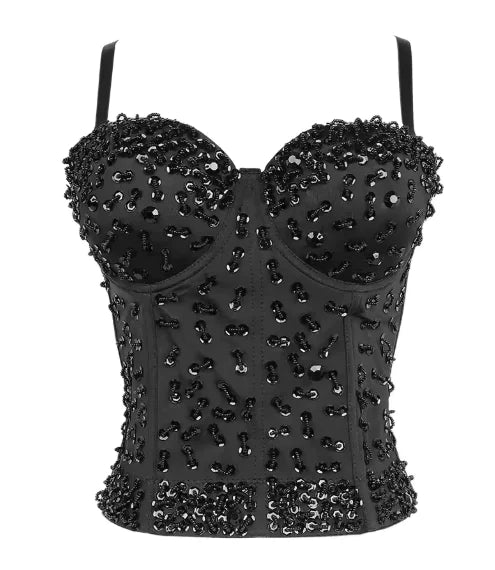 Beaded Waist Sling Top with 3D Chest Pad