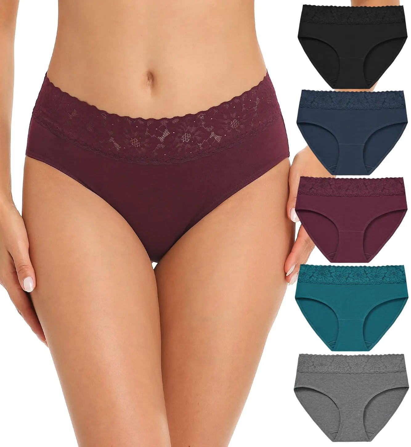 RHYFF Womens Underwear Cotton Bikini Panties Lace Soft Hipster Panty Ladies Stretch Full Briefs 5 Pack Small Dark Color-5 Pack