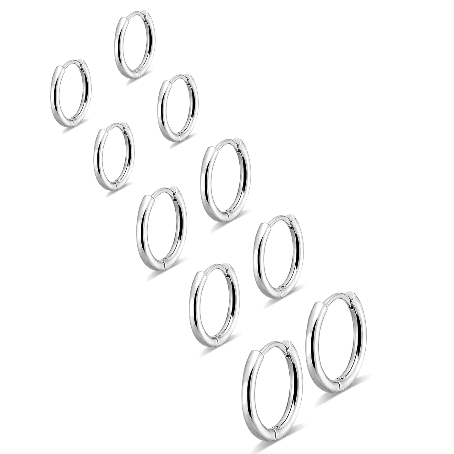 316L Stainless Steel Small Hoop Earrings Set for Women, Cute Huggie Earrings for Women, Hypoallergenic Tiny Cartilage Earrings Hoop Silver Hoop Earrings for Men Multiple Piercing Jewelry Gift A1-Silver 5 Pairs 6/6/8/8/10(THK 2MM)