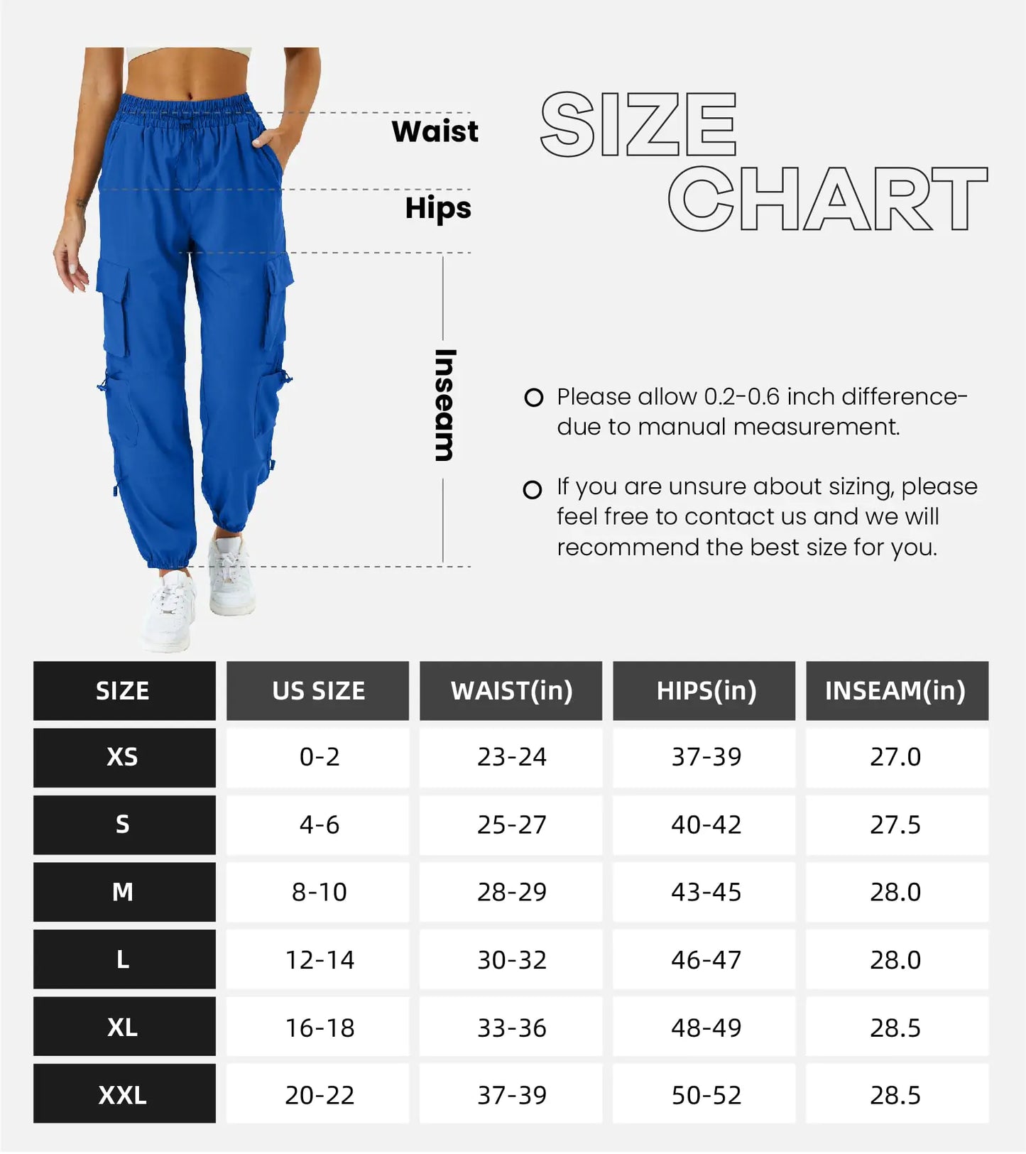 Womens Parachute Cargo Pants with Pockets Quick Dry Hiking Pants Lightweight Waterproof Baggy Joggers X-Large Blue