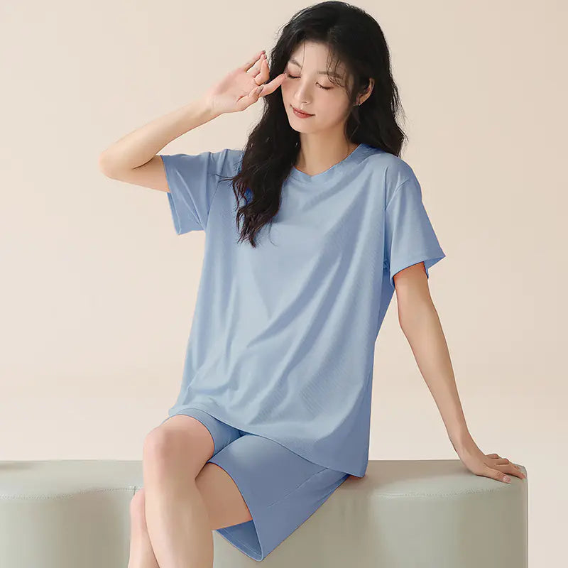 Summer Women's Sleepwear Set with Built-in Bra