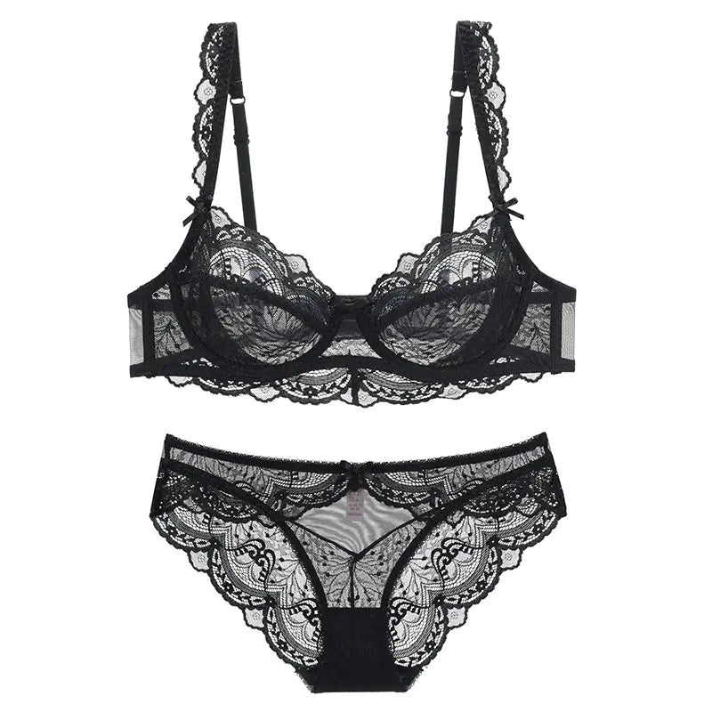 French Lace Bra Set - Plus Size Sheer Summer Lingerie
