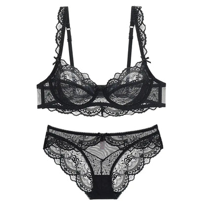 French Lace Bra Set - Plus Size Sheer Summer Lingerie