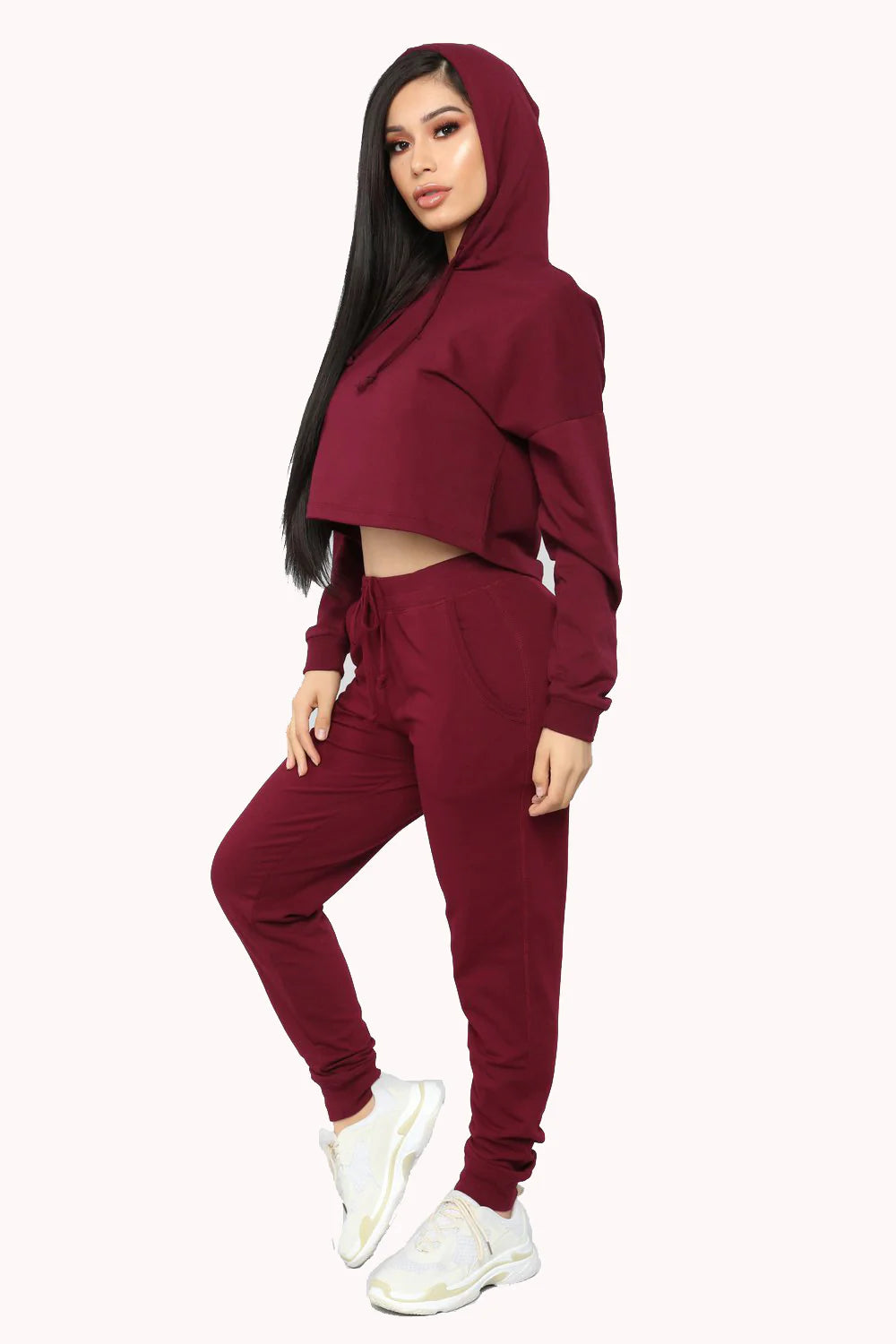 Cropped Drawstring Hoodie Set