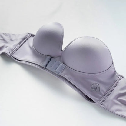 Front &amp; Back Buckle Push-Up Bra: Deep V Strapless Design, Wire-Free, Thicken Lingerie