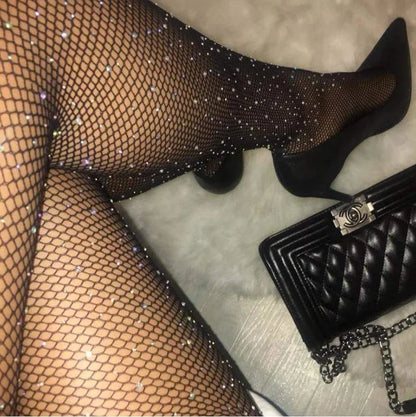 Fishnet Tights with Rhinestones - Sexy Sheer Stockings