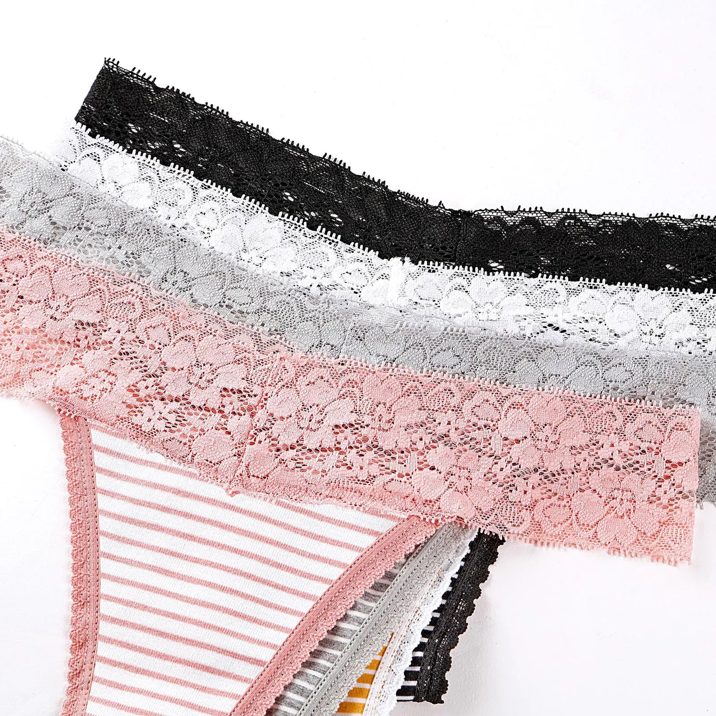 ANNYISON Women's Thongs, T Back Low Waist See Through Panties Cotton Seamless Lace Thongs for Women Medium Multicoloured G - 10 Pack