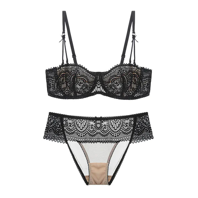 Ultra-Thin Sexy Removable Strap Half Cup Bra Set
