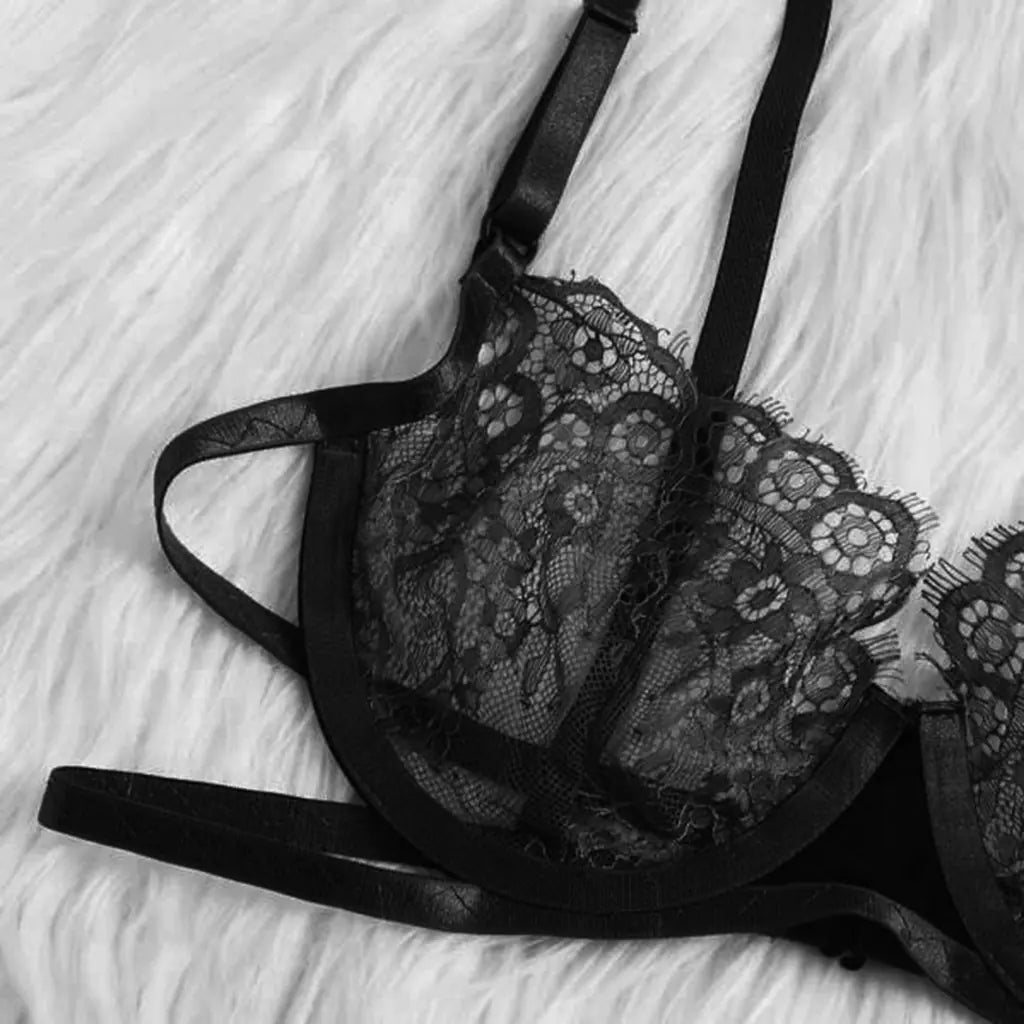 Lace Lingerie Set with Sheer Bikini and Bra Panty