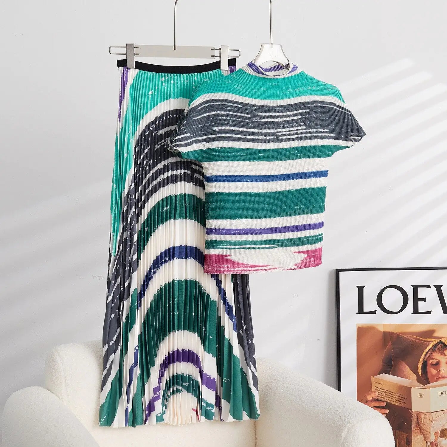 Mixed Print Pleated Set