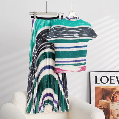 Mixed Print Pleated Set