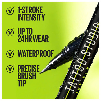 Maybelline Tattoo Studio Ink Pen Liquid Eyeliner, Up to 24 Hours of Wear, Waterproof &amp; Smudge-Resistant Make Up, Brown, 1 Count