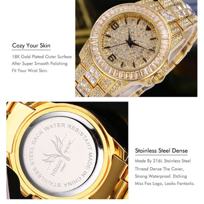 Stainless steel waterproof full diamond watch