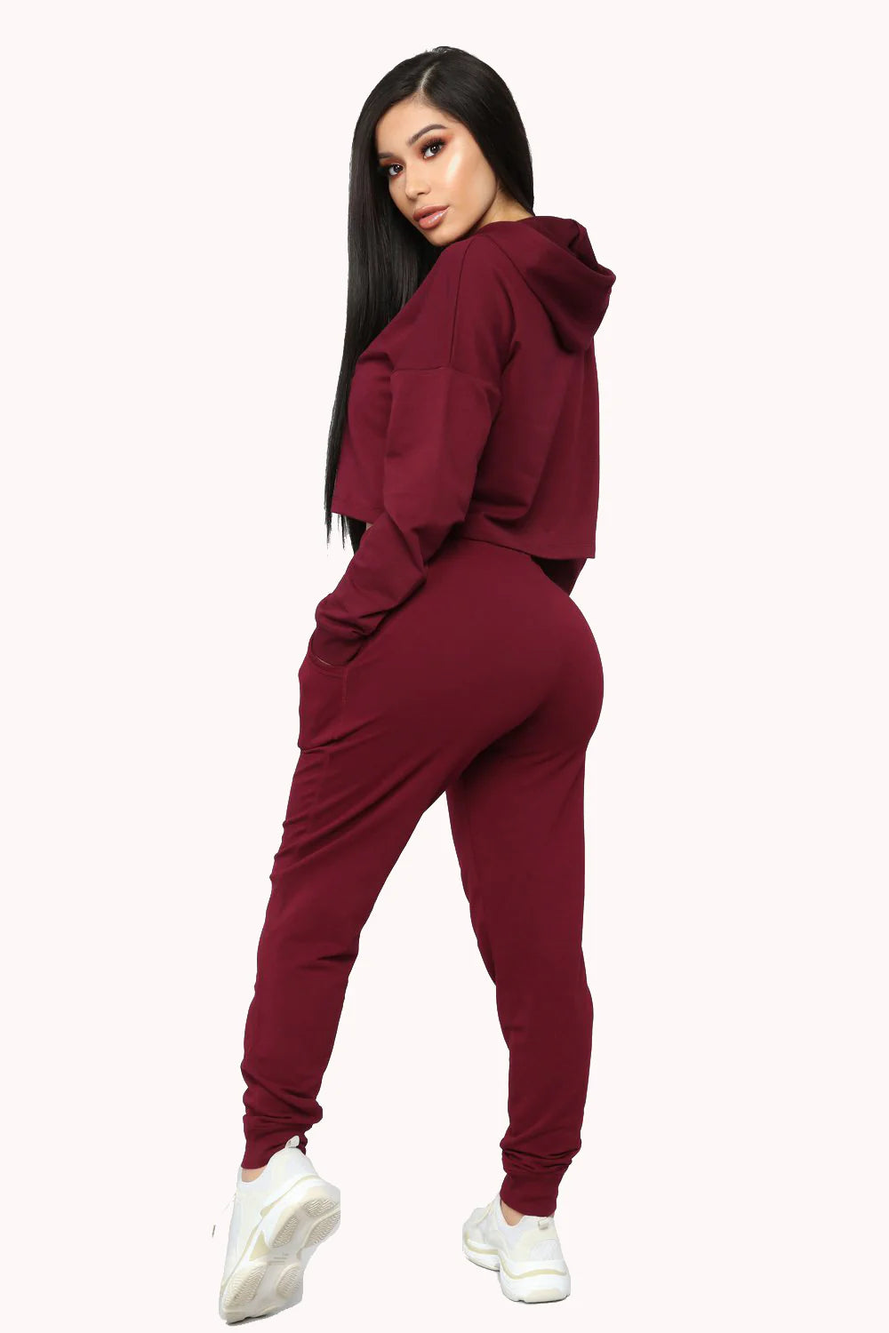 Cropped Drawstring Hoodie Set