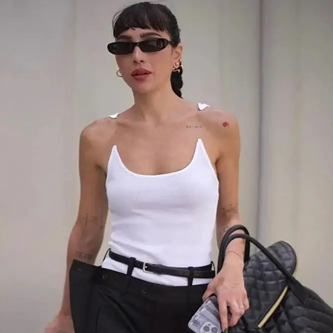 U-neck Slim Fit Slimming Inner Outer Wear Solid Color Vest