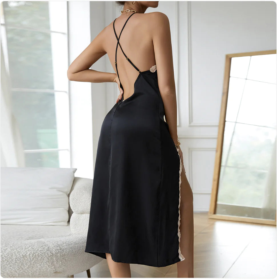 Women's Lace V-Neck Silk Pajama Set