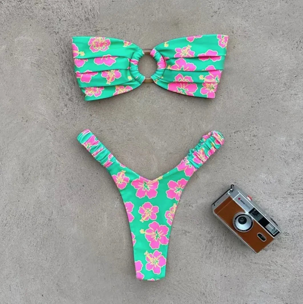 Women's Printed Pleated Bikini