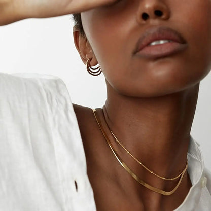 Herringbone Necklace for Women,Dainty Gold Necklace,14k Gold Plated Snake,Gold Chain Choker Necklaces,Simple Gold Layered Necklaces,Gold Jewelry Gift for Women Beads+Snake+Figaro