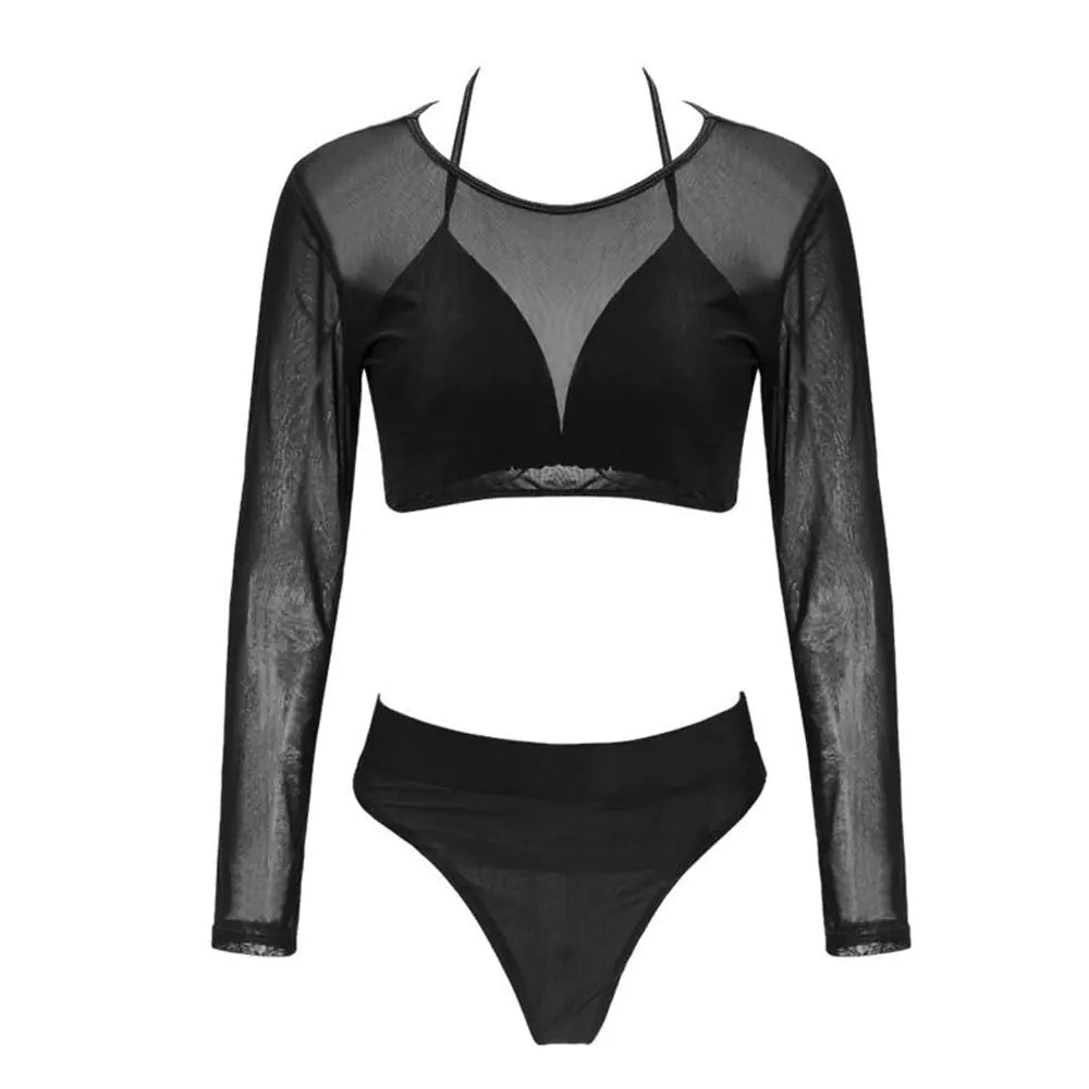 Sheer Mesh Bikini Swimsuit Set (Three Pieces)