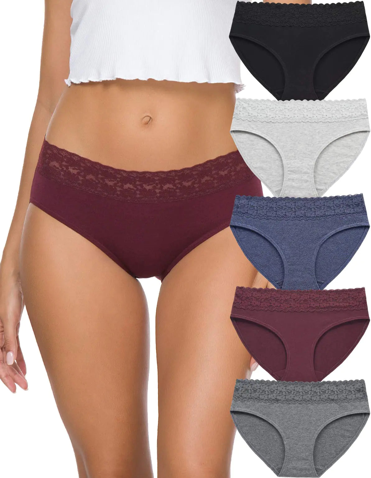 Womens Underwear Cotton Panties for Women Underpants Briefs Hipster Lace Bikini 5 Pack XX-Large Dark-wr