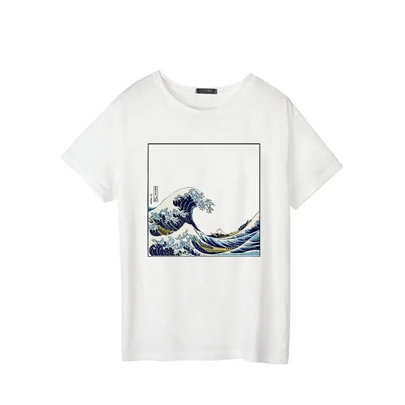 Japanese Waves Print T-Shirt