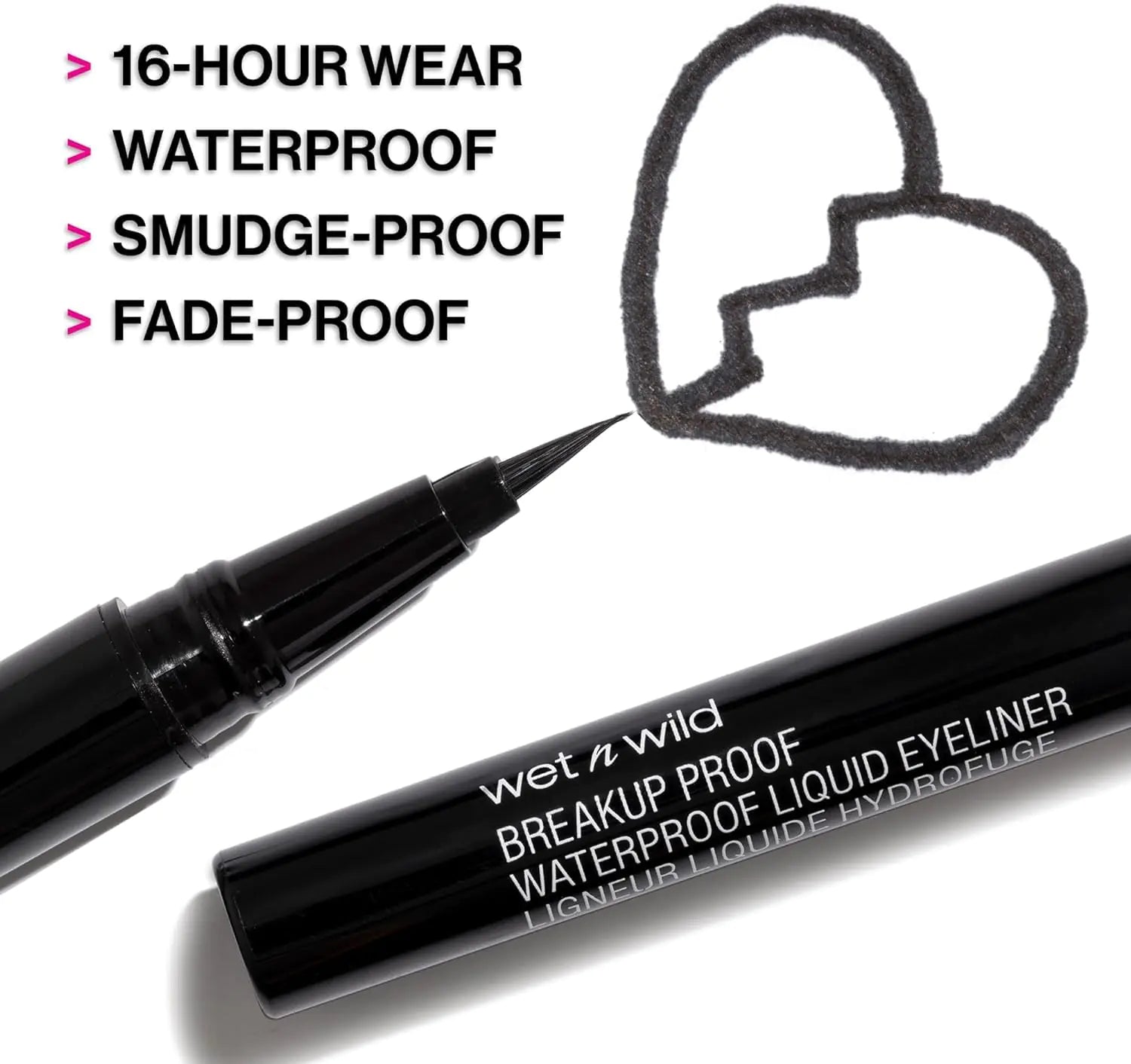 wet n wild Mega Last Breakup Proof Liquid Eyeliner - Quick Drying, Smudge-Resistant, 16-Hour Wear - Cruelty-Free &amp; Vegan - Black 0.03 Fl Oz (Pack of 1)