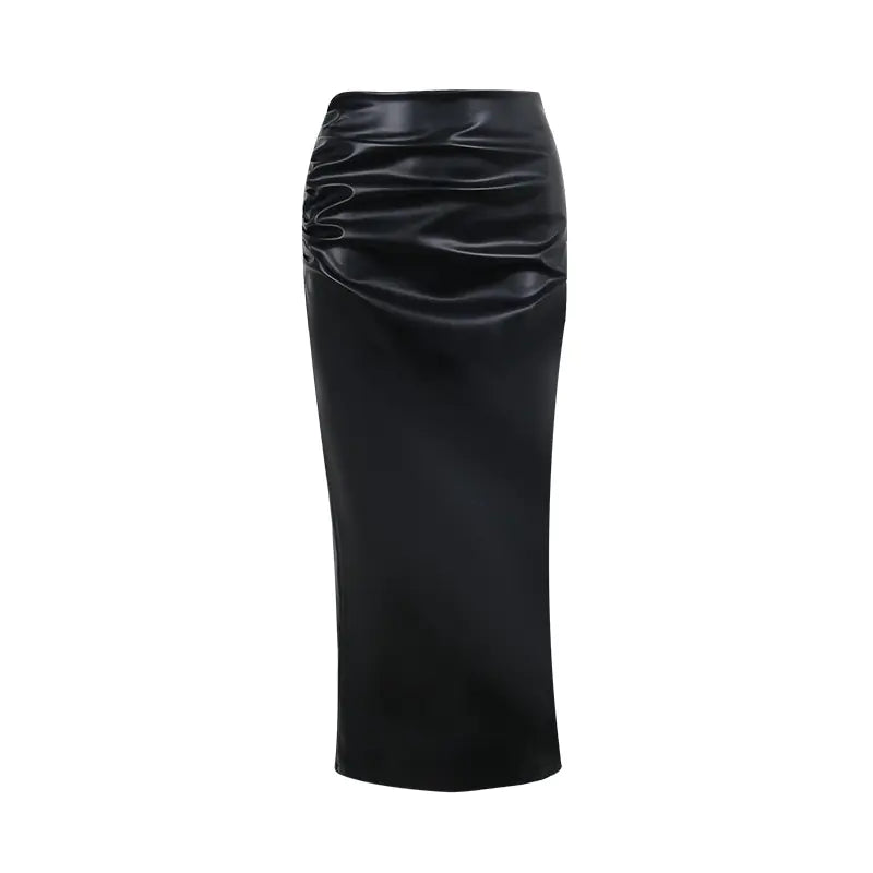 Retro PU Leather High-Waisted Bodycon Midi Skirt