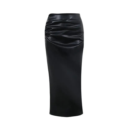 Retro PU Leather High-Waisted Bodycon Midi Skirt