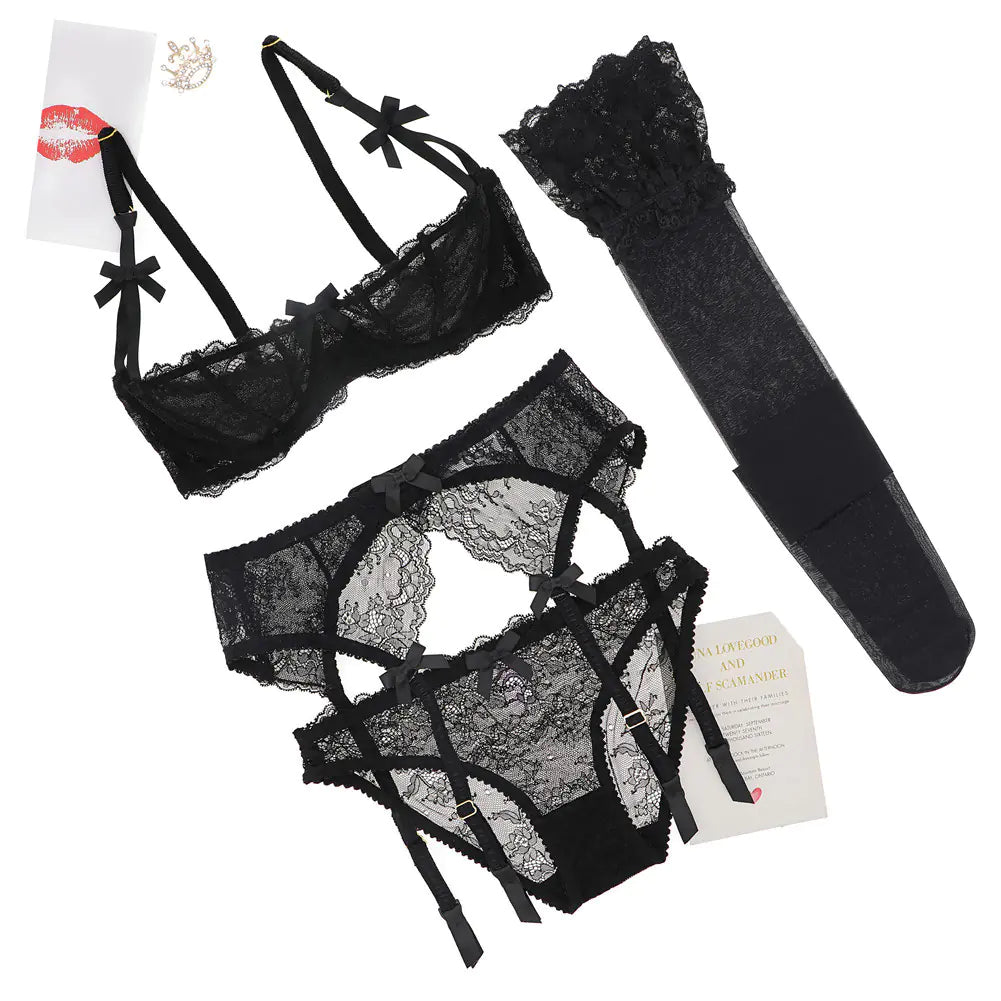 Varsbaby Lace Lingerie Set with Bra, Panties, and Stockings