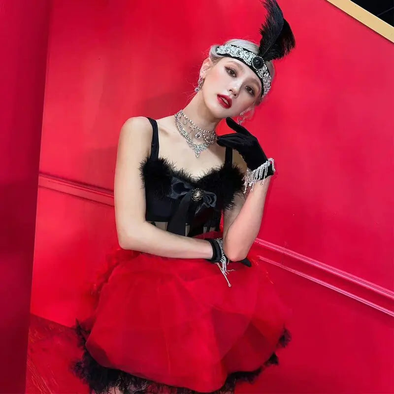 Sexy Stage Performance Lace-up Mesh Skirt