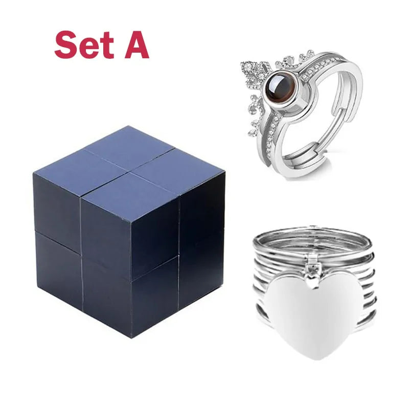 Personalized 'I Love You' Rings Set with Creative Jewelry Box