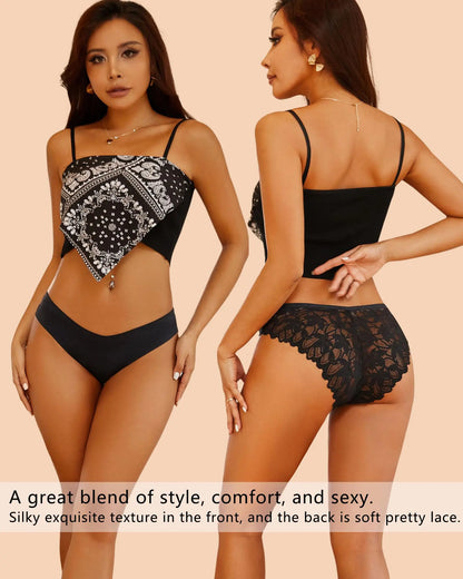 UNDER THE SEA Sexy Underwear for Women Seamless Soft Lace Hipster Ladies No Show Bikini Panties Womens Cheeky 6 Pack X-Large 6pack