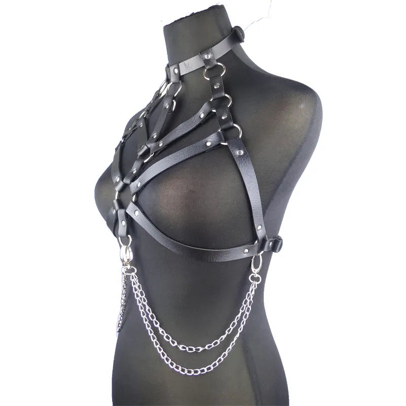 Creative Black Leather Binding Belt Bondage Jacket