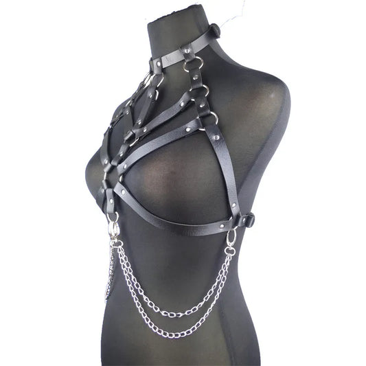 Creative Black Leather Binding Belt Bondage Jacket
