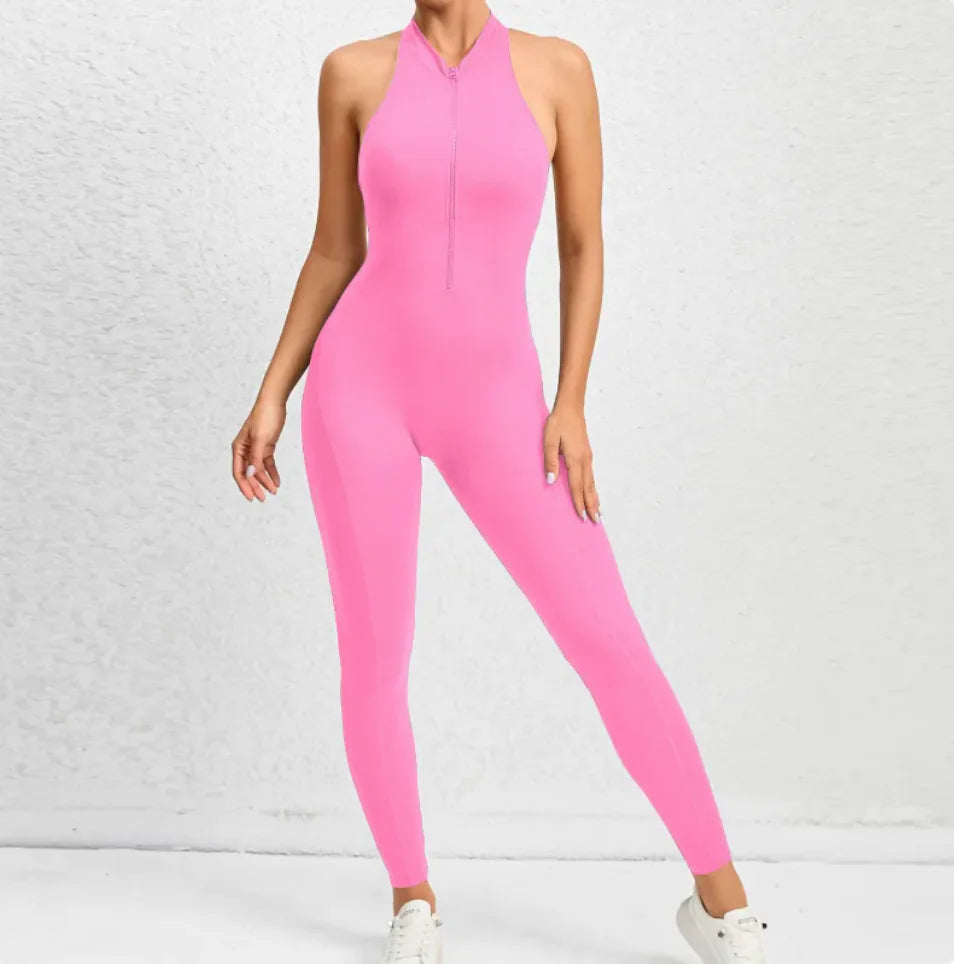 Sleeveless Zippered Yoga Jumpsuit - Tummy Control &amp; Butt Lifting Fitness Sportswear