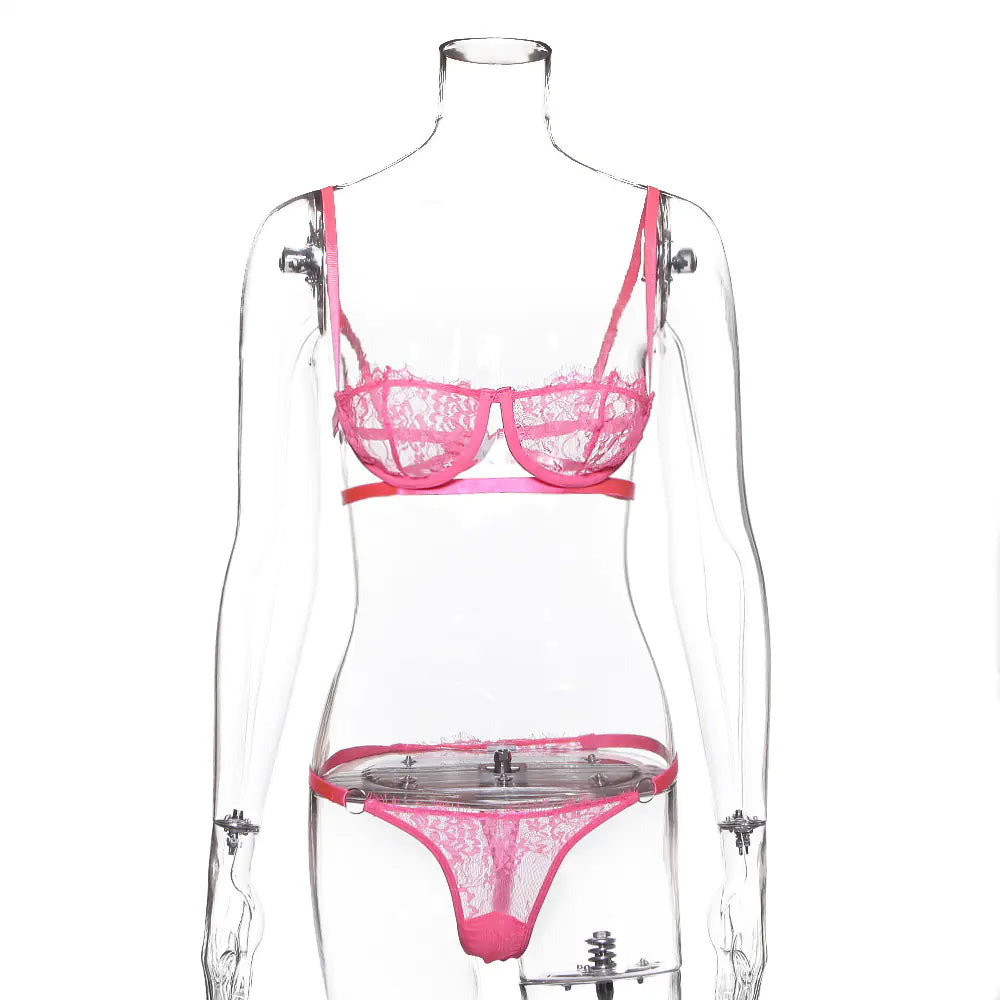 Lace and Mesh Lingerie Set with Steel Ring Bra