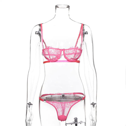 Lace and Mesh Lingerie Set with Steel Ring Bra