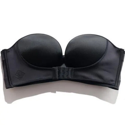 Front &amp; Back Buckle Push-Up Bra: Deep V Strapless Design, Wire-Free, Thicken Lingerie