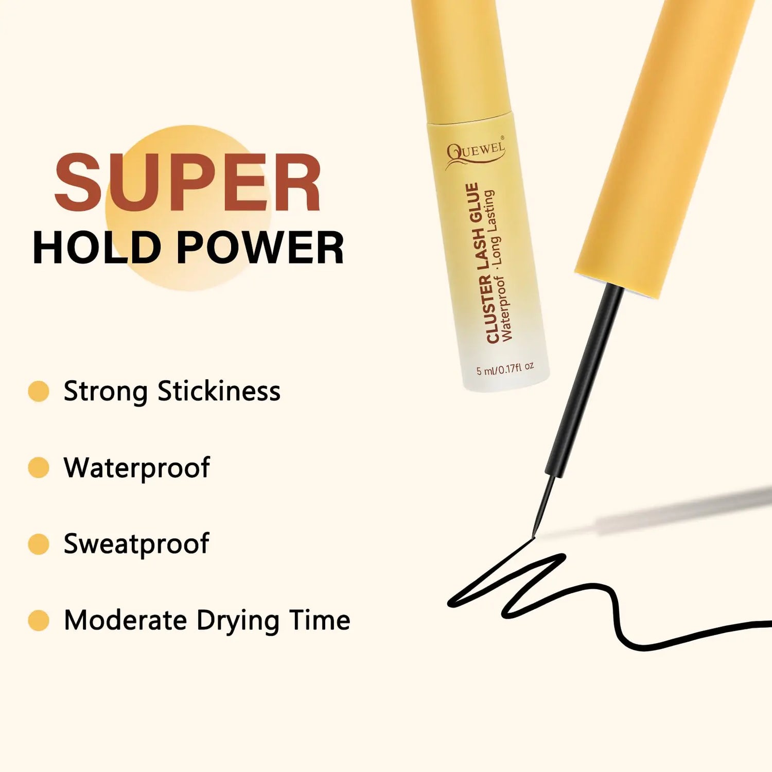 QUEWEL Lash Clusters Bond Eyelash Cluster Glue for DIY Lash Extensions, 5ML Cluster Lashes Glue Waterproof&amp;Long Lasting, Super Strong Hold Eyelash Clusters Bond Suitable for All Day Wear (Black) Bond-Black