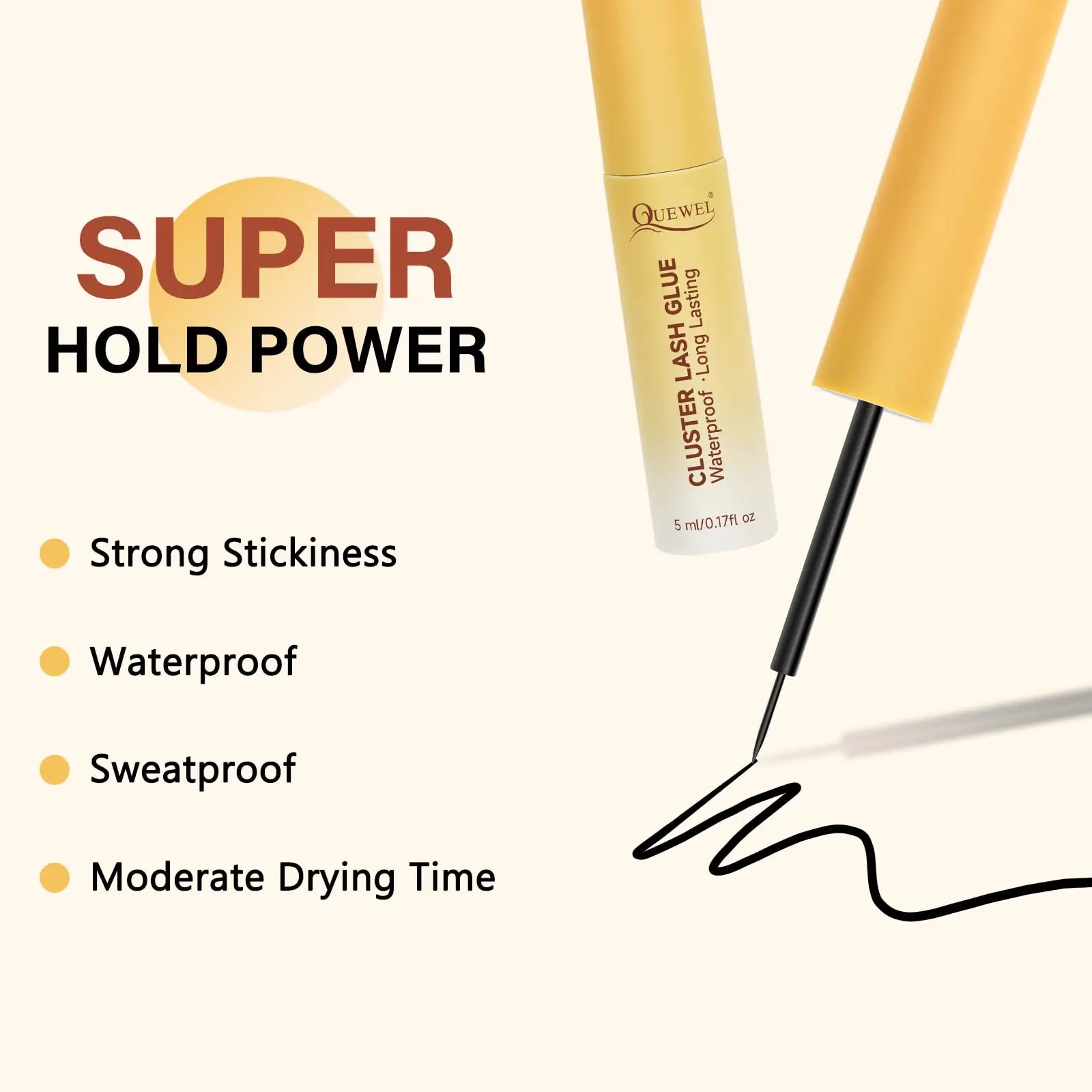 QUEWEL Lash Clusters Bond Eyelash Cluster Glue for DIY Lash Extensions, 5ML Cluster Lashes Glue Waterproof&amp;Long Lasting, Super Strong Hold Eyelash Clusters Bond Suitable for All Day Wear (Black) Bond-Black
