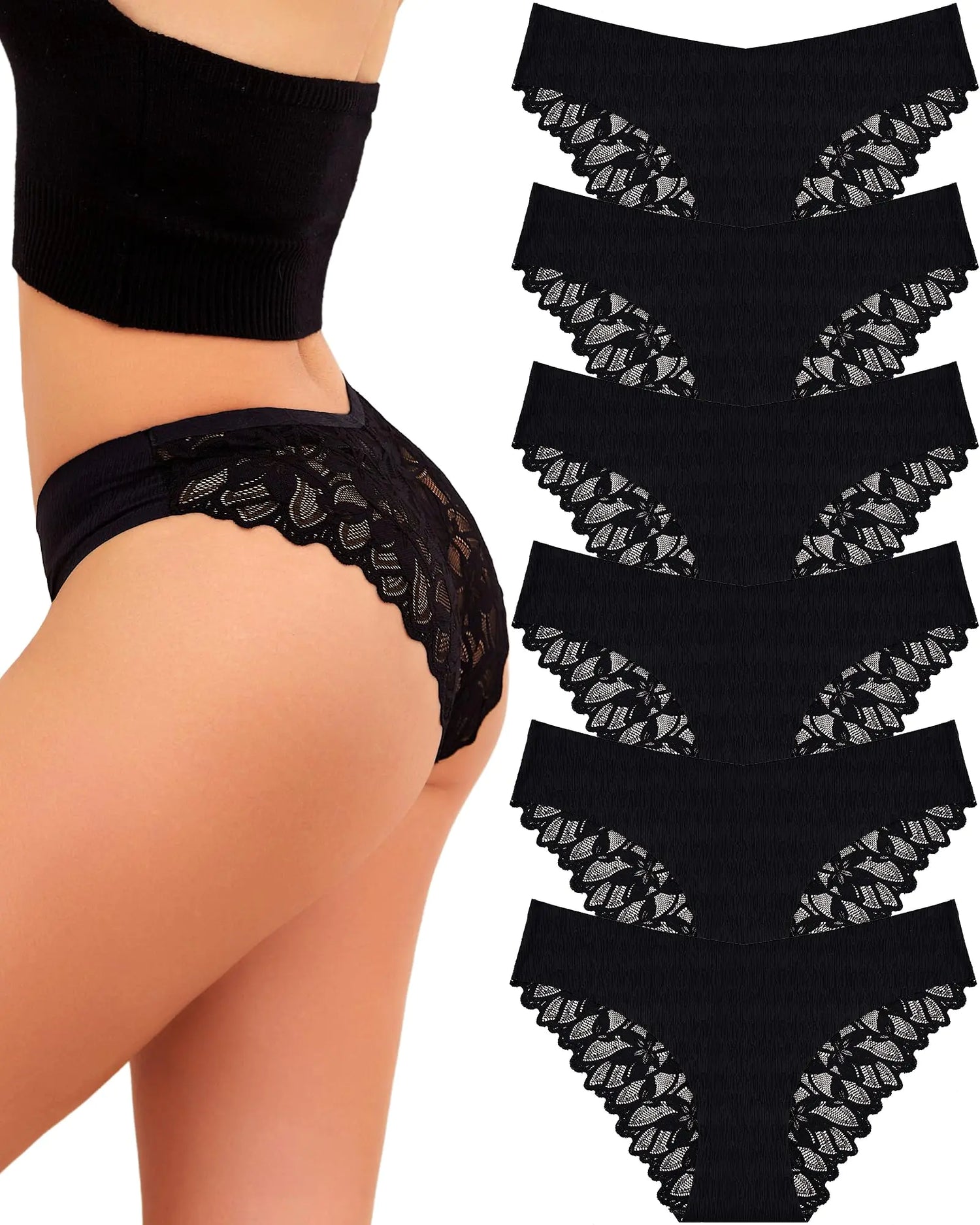 UNDER THE SEA Sexy Underwear for Women Seamless Soft Lace Hipster Ladies No Show Bikini Panties Womens Cheeky 6 Pack X-Large 6pack