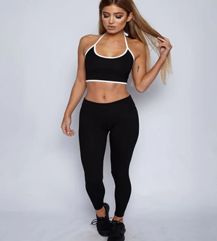 Women's Yoga Set with Backless Bra and Long Pants