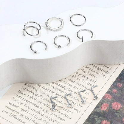 BESTEEL 14K Gold Filled Nose Ring Studs 20G Nose Rings Hoops Stud 316L Stainless Steel Nose Rings Round CZ Heart Simulated Diamond L Shaped Nose Stud Hypoallergenic Nostril Piercing Jewelry for Women Men 10Pcs Silver