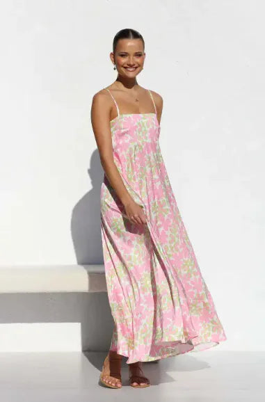 Summer Fashion Printed Backless Sling Dress