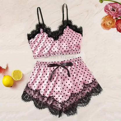 Lace Dot Print Pajama Set