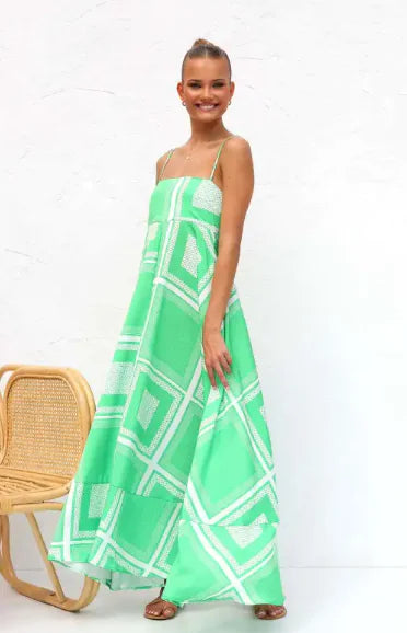 Summer Fashion Printed Backless Sling Dress