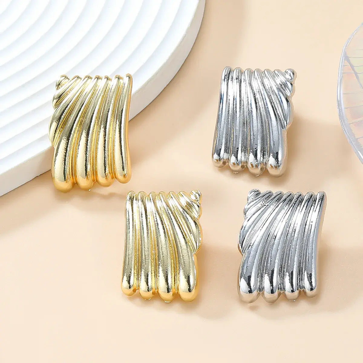 Metal Square Striped Wave Jewelry
