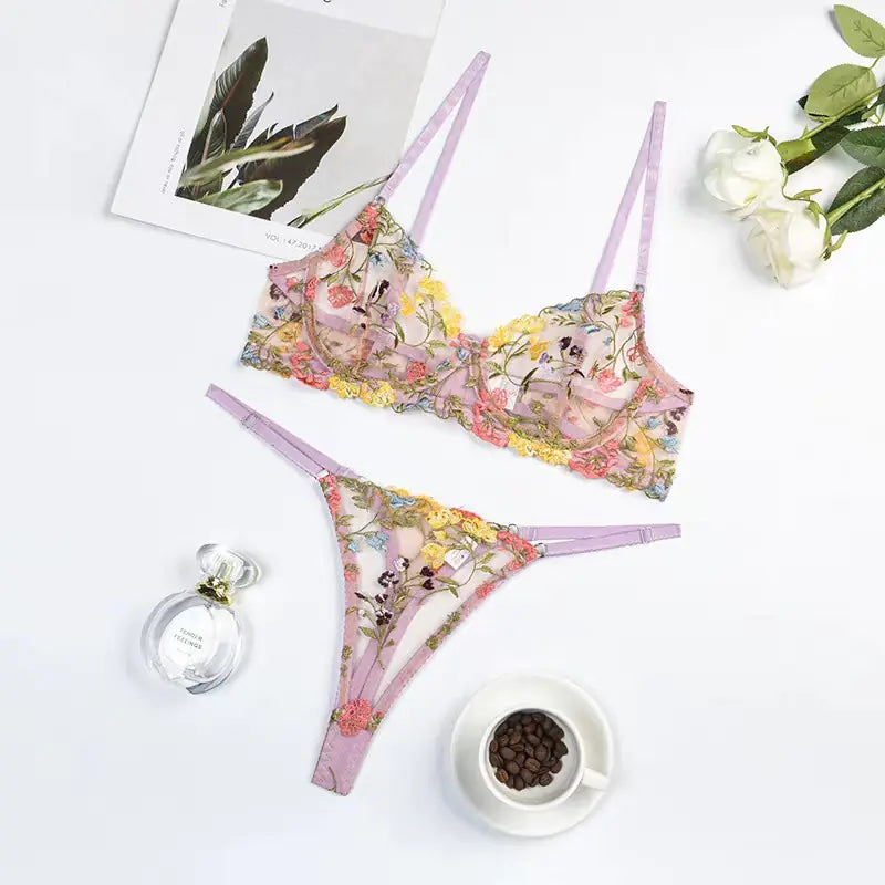 Sexy Embroidered Sheer Bra with Underwire and Cups