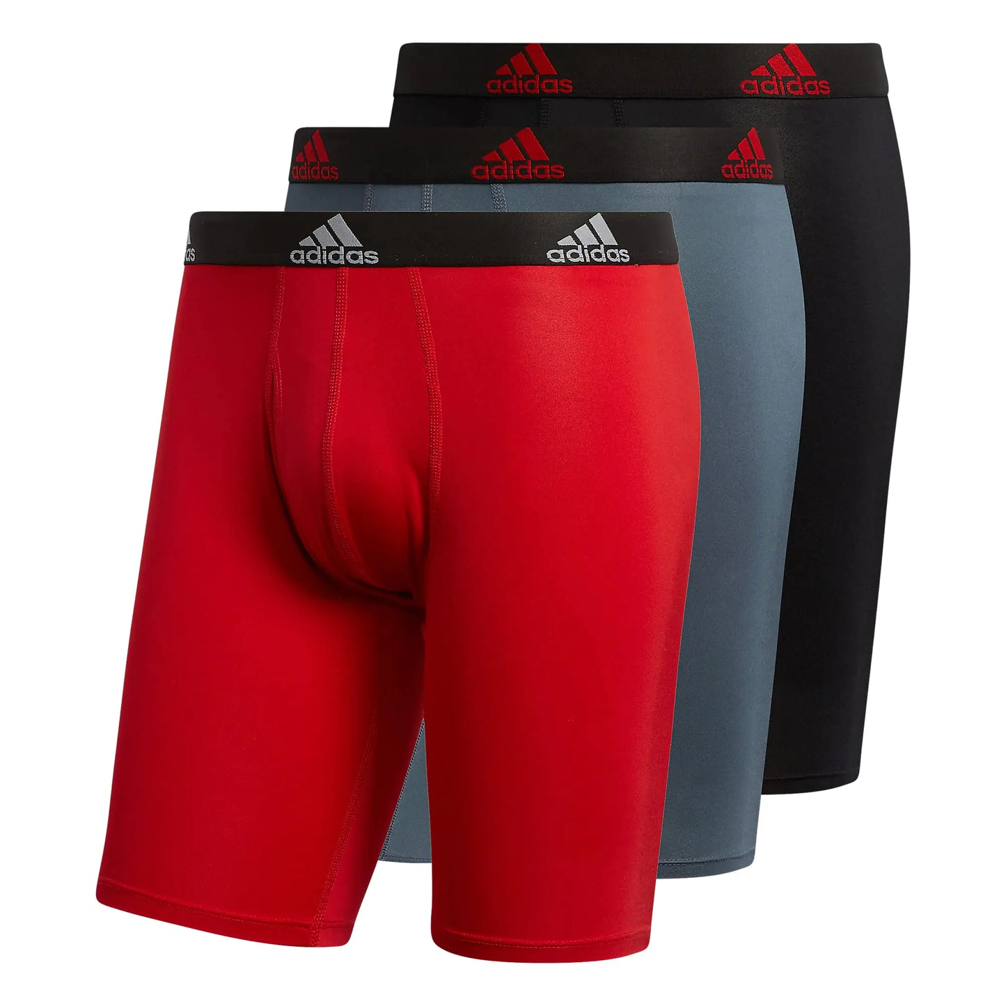 adidas Men's Performance Long Boxer Brief Underwear (3-Pack) X-Large Scarlet Red/Black/Onix Grey